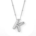 Polished silver puffy bubble letter K pendant necklace with a sleek stainless steel chain - Silver - K