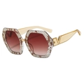 Oversized gold hexagonal sunglasses with V-shaped metal buckle and gradient lenses - Beige Snake Pattern/Red-Brown Gradient Lens