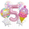Kit déco fête glace avec ballon chiffre 5 en aluminium et ballons étoiles - Style de Crème Glacée Numérique Cinq