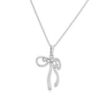 Detailed view of silver bow necklace with pearl tassel and crystal-encrusted ribbon pendant - Style B-Zirconia Inlaid Bowknot / White Gold