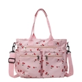 Rosafarbene Tragetasche mit Kirschmuster, mehreren Taschen und verstellbarem Schultergurt - Rosa