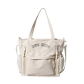 Borsa tote versatile in tela bianco panna con tasca a patta e coulisse laterali regolabili - Bianco