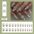 Faux ongles French verts avec papillons argentés et perles, kit de 24 pièces Z791 - Z791 Vert Aurore (Style de Colle)