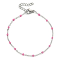 Silver stainless steel bead bracelet with bright pink enamel droplets and lobster clasp - Silver Bright Pink