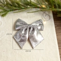 Sparkling silver glitter Christmas bow ornament, 25x20cm size for holiday tree decoration - Silver 20x25CM