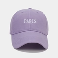 Close-up of white PARIS embroidery on light purple cotton canvas baseball cap - Light Purple