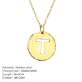 Gold plated stainless steel necklace featuring a letter T enamel round pendant - Letter T (T-14K Gold)