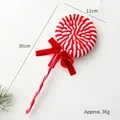 Plush red and white striped lollipop Christmas tree ornament with a velvet red bow - Large Lollipop with Transparent Stick