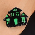Black haunted house hair claw clip with neon green windows for Halloween styling - Black Haunted House (Green Window)