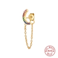 Detail of S925 sterling silver rainbow gemstone earrings with tassel chain design - Single Piece / Gold - Rainbow Moon