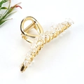 Detail of golden alloy hair claw clip with inlaid transparent natural crystal stones - Large B Style 11.5cm + White Crystal (Synthetic)