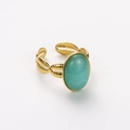 Retro 18k gold plated stainless steel ring with oval turquoise stone and embossed texture - Adjustable Open / Sky Blue