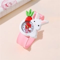 Pink silicone children's watch featuring a cute white rabbit and orange carrot design - Rabbit 2