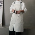 Cream white canvas waterproof kitchen apron with adjustable straps and front pockets - White