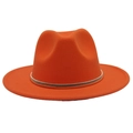 Macro shot of bright orange wool fedora hat with elegant gold metal band decoration - Orange Yellow (Gold Ring)