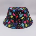 Detail of colorful paint splatter print on black reversible cotton bucket hat - M (56-58cm) / Black Base Multicolor Paint Splatter Print (22#)