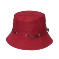 Detail of red breathable outdoor fishing hat with adjustable black SPORT drawstring cord - 58cm / Burgundy