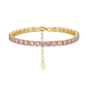 Elegant S925 sterling silver gold-plated tennis bracelet with pink round-cut zircons - Machine-made Tennis Chain 4mm Powdered Zirconium Electroplated 14k Gold Approx. 8.01g.