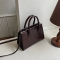 Retro dark brown oil wax leather shoulder bag with top handles and adjustable strap - Brown