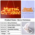 Orange LED Merry Christmas hanging light with CR2032 battery and flashing mode - Button Battery Model / Yellow