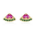 Boucles d'oreilles pastèque dorées avec zircons roses et verts étincelants et chic - Style Forme de Pastèque / Or