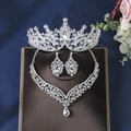 Silver bridal jewelry set including sparkling rhinestone crown, necklace and earrings - Silver Style (ZUHE-010)