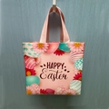 Sac cadeau de Pâques rose réutilisable avec imprimé Happy Easter et fleurs - DT15 Marquage à l'or / 20X20X15CM