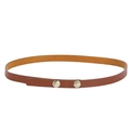 Minimalist brown leather hat band with vintage double metal round buckle closure - One Size / Studs Style