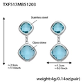 Elegant silver stainless steel earrings with square blue glass stones in two-tier style - Lake Blue Glass Stone Steel Color Earrings