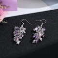 Bohemian purple and white crystal stone tassel earrings with silver metal hooks for women - Silver Hook Style / Purple Crystal