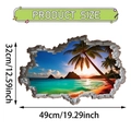 3D ocean beach broken wall sticker showing 49x32cm dimensions for home wall decor - Beach Sunset Landscape (UV50363T_R)