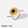 Vintage style gold plated stainless steel ring featuring a round black onyx stone center - Retro Sunburst Black Stone (JDR201775)