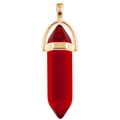 Red hexagonal crystal column pendant with golden metal bail for necklace accessory - Red / Gold Cap Hexagonal Pendant