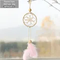 Pink feather dreamcatcher wall hanging with flower design and wooden beads, size 30x7cm - Flower Style