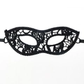 Elegant black lace masquerade mask with intricate hollow patterns and side ribbons - Curved Top