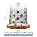 270ml hand-painted ice flower textured glass with colored diamond pattern and wood base - Multicolor Ice Flower Pattern with Wooden Base
