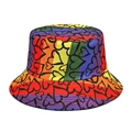Regenboog gestreepte vissershoed met hartjes voor dames outdoor zonbescherming - M (56-58cm) / Regenboog hart patroon
