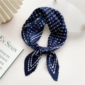 Pleated navy blue silk scarf with white polka dots and delicate sawtooth edges - Navy Blue Pleated Small Polka Dots Double Border