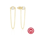 Elegante S925 Sterling Silber Gold Ohrhänger mit funkelnden geometrischen Zirkon Quasten - Runder Zirkonia-Stil (Gold)