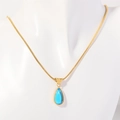 French style blue teardrop pendant on gold snake chain necklace for women - December