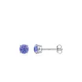 Elegantes pendientes de plata de ley S925 con piedras redondas de 5mm color tanzanita - Plata de Ley S925 (5MM)