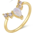 18K gold crown nose ring with pear-shaped opal and clear micro-set zircons - Style 9