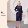 Unisex navy blue waffle weave bathrobe with white contrast trim and side pockets - XL / Mrs. / Navy Blue