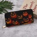 Halloween-Geldbörse mit leuchtendem Kürbisprint und goldenem Reißverschluss auf Stein - 128D Schwarzer Jack-O-Lantern Stil
