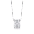 Classic S925 sterling silver cylinder pendant necklace with sparkling pavé moissanite stones - (s925 Silver + Moissanite P11743) / Chain Length 40cm + 5cm (extension Chain)