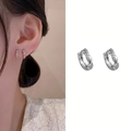 Silver twisted rope hoop earrings with zircon accents and a sleek polished finish - E5320 Silver Twisted Rope Hoop
