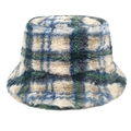 Dettaglio cappello pescatore a righe in morbido peluche con trama in ecopelliccia colorata - M (56-58cm) / Quadri Blu Verde Beige (3#)