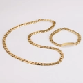 Detailed close-up of 7mm gold stainless steel curb chain set with flat identity plate - 8mm Width / Gold (One Set)