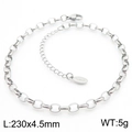 Minimalist silver stainless steel curb chain anklet with lobster clasp and charm - Silver Style (KJ3718-Z)