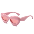 Chunky pink bubble cat eye sunglasses with thick frames and matching lenses for women - Pink Frame / Pink Lens